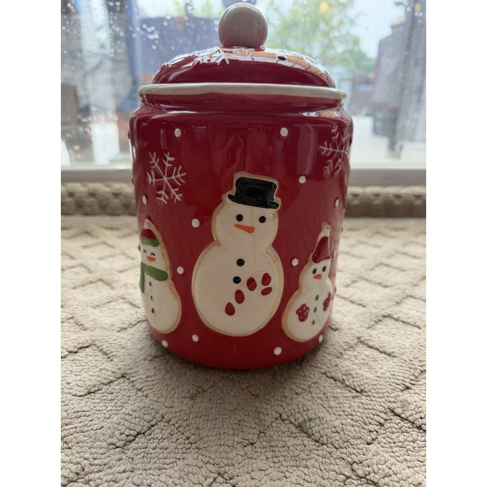 Hallmark Snowman Cookie Jar Ceramic Snowflake Christmas Holiday Kitchen Storage